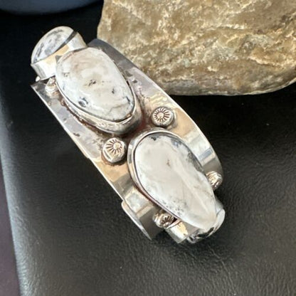 Men's Women's White Buffalo Turquoise Cuff Bracelet | Navajo Sterling Silver | Authentic Native American Handmade | 16966