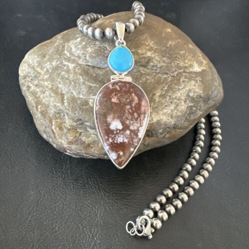 Navajo Wild Horse | Blue Kingman Turquoise Necklace | Sterling Silver | Authentic Native American Handmade | 17311
