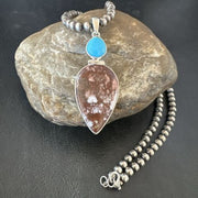 Navajo Wild Horse | Blue Kingman Turquoise Necklace | Sterling Silver | Authentic Native American Handmade | 17311