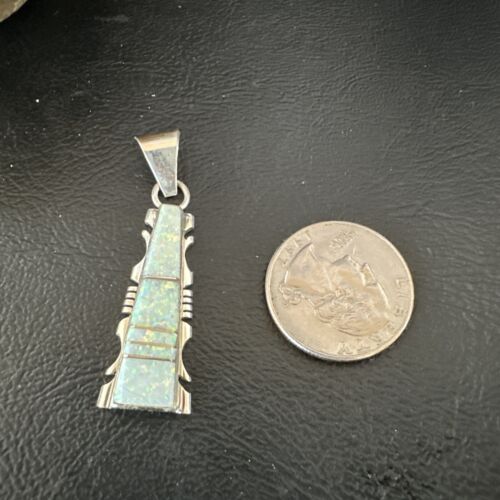Navajo White Opal Inlay Pendant Necklace | Sterling Silver | Authentic Native American Handmade | Sf 15680 - Masha USA