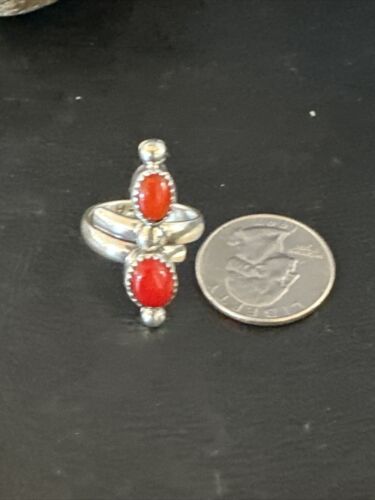 Navajo Red Coral and Multi-Stone Adjustable Ring | Authentic Native American Sterling Silver | Sz 6.5 | 15335