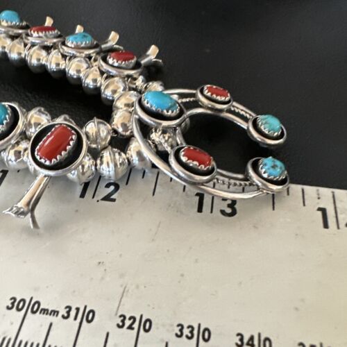 Navajo Shadowbox Coral Kingman Turquoise Squash Blossom Necklace | Sterling Silver | 17" | 16112