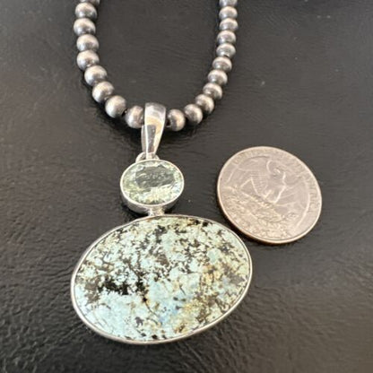 Navajo Dry Creek Turquoise Topaz Pendant Necklace | Sterling Silver | Authentic Native American Handmade | 16317