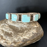 Men's Blue Turquoise 5 Stone Cuff Bracelet | Navajo Sterling Silver | Authentic Native American Handmade | 15073