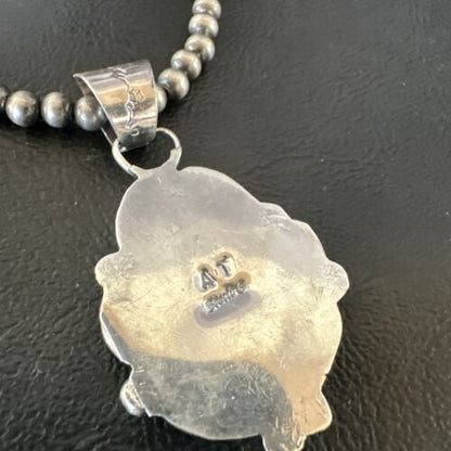 Navajo Pearls Black Onyx Necklace Pendant | Sterling Silver | Authentic Native American Handmade | 16525