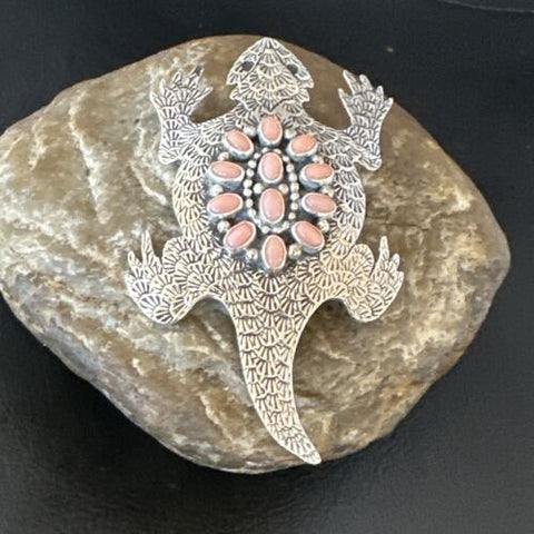 USA Handmade Stamped Navajo Pink Coral Horny Toad Pin LC 15670