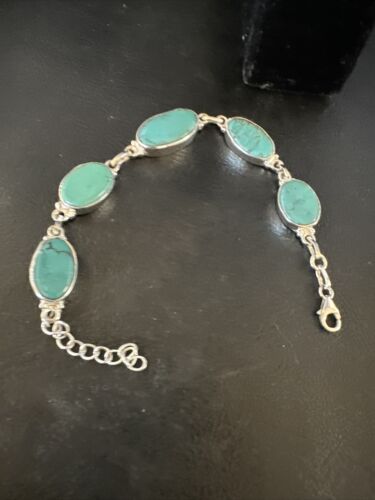 Navajo Blue Turquoise Link Bracelet | Sterling Silver | 8" | Authentic Native American Handmade | 15467