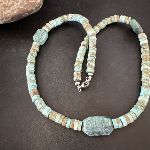 Navajo Turquoise Nugget Heishi Bead Necklace | Sterling Silver | Authentic Native American Handmade | 20" | 17144