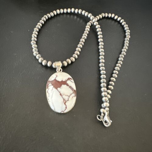Navajo Wild Horse Turquoise Pendant | Sterling Silver Necklace with Pearls | Authentic Native American Handmade | 15717