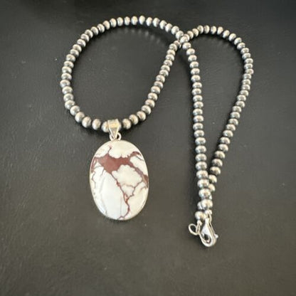 Navajo Wild Horse Turquoise Pendant | Sterling Silver Necklace with Pearls | Authentic Native American Handmade | 15717