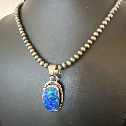 Men's Women's Blue Fire Opal Pendant | Navajo Sterling Silver | Authentic Native American Handmade | 16483