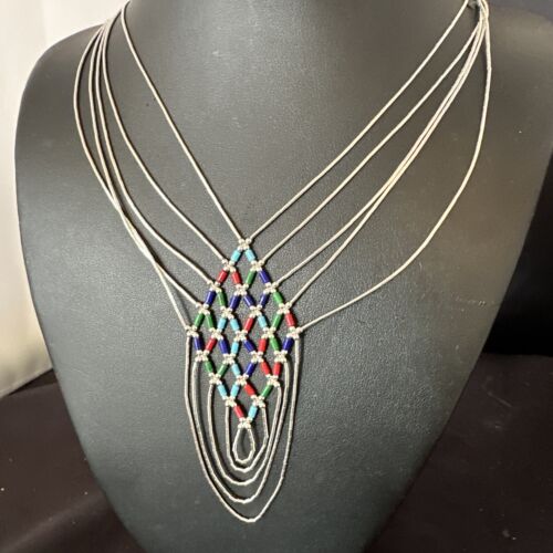Crisscross Multicolor Heishi Liquid Sterling Silver Necklace | 5 Strand | 22" | 15885