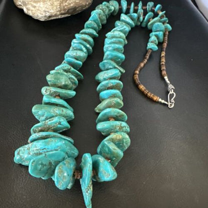 Navajo Blue Kingman Nugget Turquoise Necklace | Sterling Silver | 32" | Authentic Native American Handmade | 15287