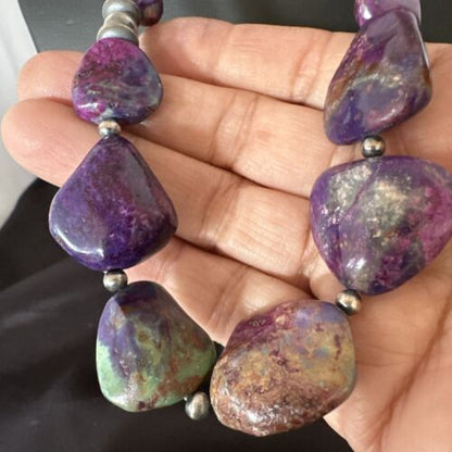 Navajo Pearl Purple Mojave Turquoise Pendant Necklace | Sterling Silver | Authentic Native American Handmade | 21" | 17500