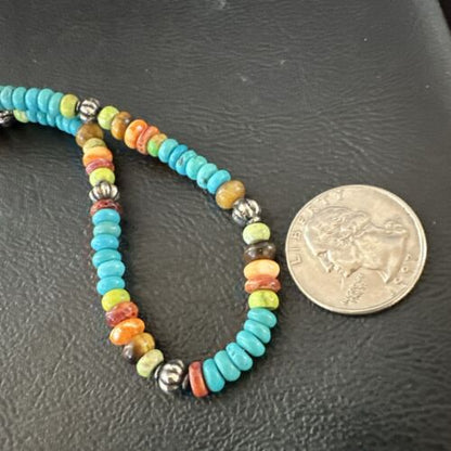 Navajo Blue Turquoise Spiny Oyster Necklace | Sterling Silver | 19" | Authentic Native American Handmade | 17490