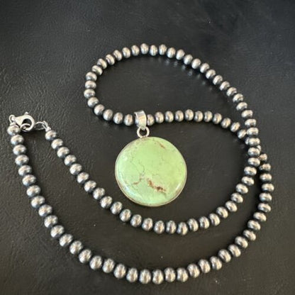 Navajo Green Gaspeite Pendant Necklace | Sterling Silver | Authentic Native American Handmade | 15491 - Masha USA
