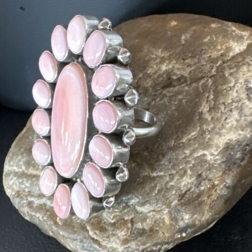 Navajo Pink Conch Cluster Ring | Authentic Native American Sterling Silver | Multi-Stone | Sz 9.5 | 16044