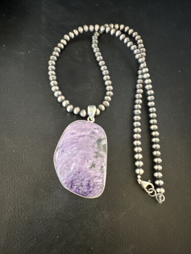 Navajo Pearls Purple Sugilite Pendant Necklace | Sterling Silver Beads | Authentic Native American Handmade | 15511
