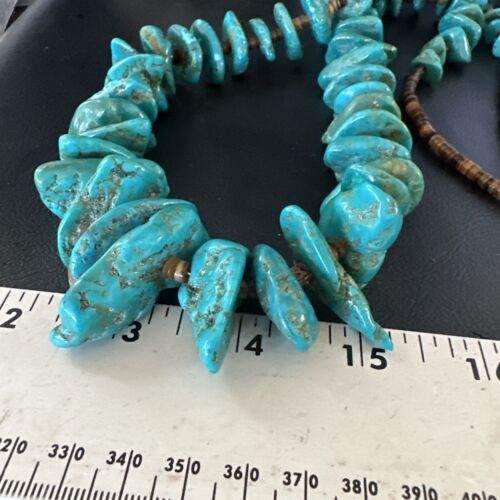 Navajo Blue Kingman Nugget Turquoise Necklace | Sterling Silver | 32" | Authentic Native American Handmade | 15287