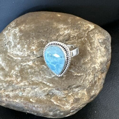 Navajo Blue Larimar Ring | Sterling Silver | Sz 7 | Authentic Native American Handmade | 17657