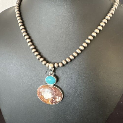 Navajo Wild Horse Blue Kingman Turquoise Necklace | Sterling Silver | 17337