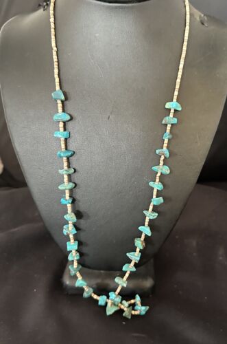 Navajo Kingman Turquoise Shell Necklace | Sterling Silver | 28" | Authentic Native American Handmade | 17399