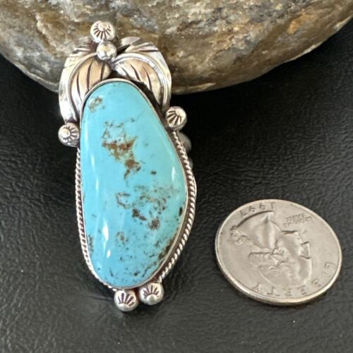 Navajo Blue Kingman Turquoise Ring | Sterling Silver | Sz 8.5 | Authentic Native American Handmade | 15663