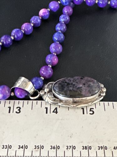 Navajo Purple Sugilite Pendant Necklace | Sterling Silver Pearls | Authentic Native American Handmade | 14874