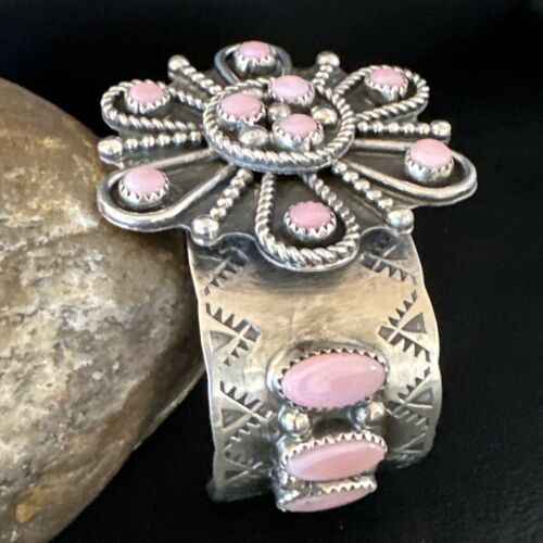 Navajo Pink Conch Cuff Bracelet | Sterling Silver | Authentic Native American Handmade | 16119