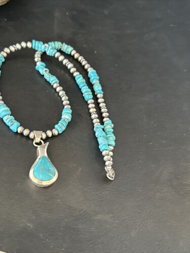 Navajo Kingman Turquoise Pendant Necklace | Sterling Silver | Native American Handmade | 14830