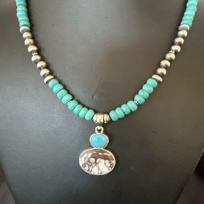 Navajo Wild Horse | Blue Kingman Turquoise Pendant Necklace | Sterling Silver | 17579