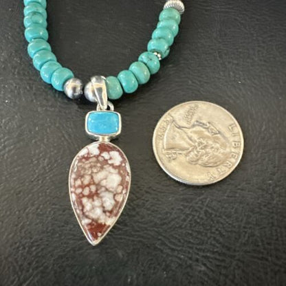 Navajo Wild Horse | Blue Kingman Turquoise Pendant Necklace | Sterling Silver | Native American Handmade | 17578