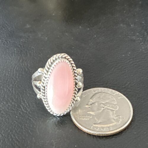 Navajo Oval Pink Conch Ring | Handmade | Sz 8 | Authentic Native American | 16047