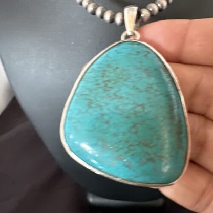 Men's Navajo Blue Spiderweb Turquoise Pendant Necklace | Sterling Silver | Native American Handmade | 16205