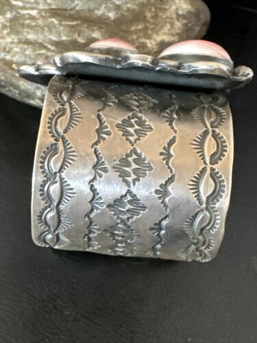 Navajo Butterfly Pink Conch Cuff Bracelet | Sterling Silver | Authentic Native American Handmade
