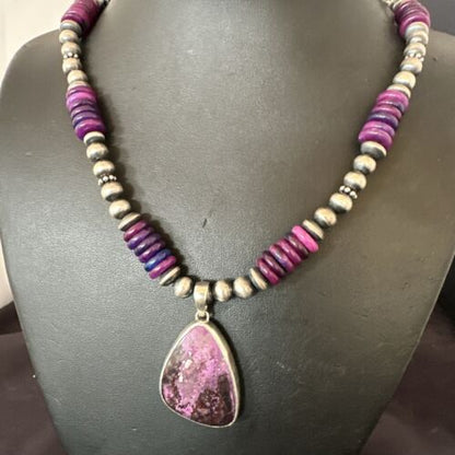 Navajo Purple Sugilite Pendant with Pearls | Sterling Silver Necklace | 21" | Authentic Native American Handmade | 10729