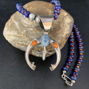 Navajo Blue Lapis Spiny Oyster Naja Pendant Necklace | Sterling Silver | Authentic Native American Handmade | 13708