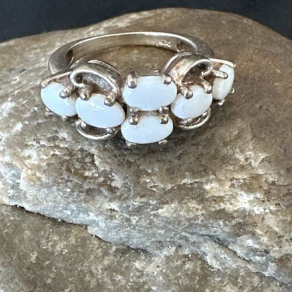 Navajo White Opal Multi-Stone Ring | Authentic Native American Sterling Silver | Multi-Stone | Sz 7 | 17157