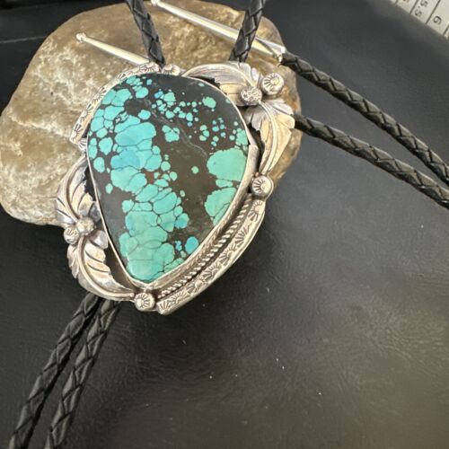 Men's Blue Spiderweb Turquoise Bolo Tie | Navajo Sterling Silver | Authentic Native American Handmade | 15007
