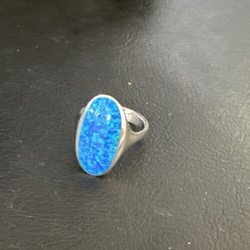 Navajo Blue Opal Inlay Pinky Ring | Sterling Silver | Sz 4 | Authentic Native American Handmade | 14969