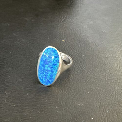 Navajo Blue Opal Inlay Pinky Ring | Sterling Silver | Sz 4 | Authentic Native American Handmade | 14969