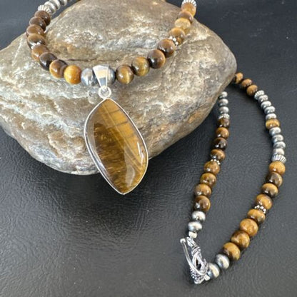 Southwestern Coffee Brown Tiger's Eye Pendant Necklace | Sterling Silver | 15868
