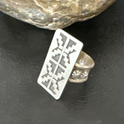 Native American Hopi Rug Design Ring | Sterling Silver | Sz 9 | 16335 - Masha USA