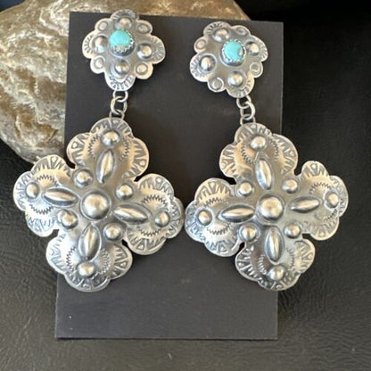 Navajo Stamped Sterling Silver Earrings Set | Handmade | 2.75" | Authentic Native American | 16342