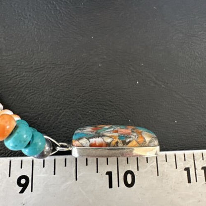 Navajo Spiny Turquoise Pendant Necklace | Sterling Silver | 22" | Authentic Native American Handmade | 17432
