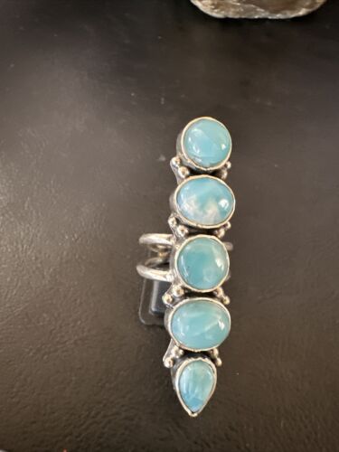 Navajo Blue Larimar Multi-Stone Ring | Authentic Native American Sterling Silver | Multi-Stone | Sz 6.5 | 15981