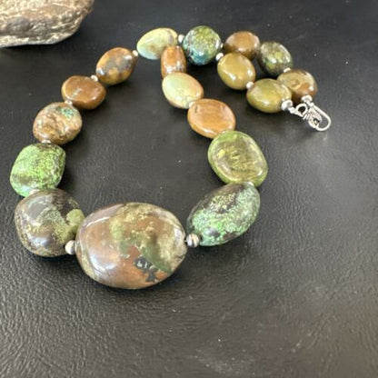 Navajo Green Turquoise Chunky Necklace | Sterling Silver | Graduated 20" | Authentic Native American | 15201