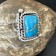 Men's Sterling Silver Blue Kingman Turquoise Ring | Sz 10 | Authentic Native American Handmade | 17647