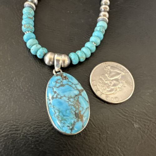 Men's Blue Spiderweb Turquoise Pendant Necklace | Navajo Sterling Silver | Authentic Native American Handmade | 16647