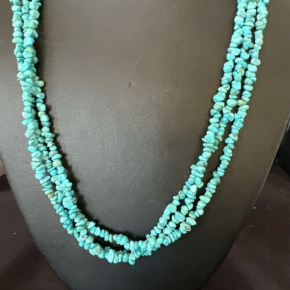 Navajo Blue Kingman Nugget Turquoise Necklace | Sterling Silver | 20" | Authentic Native American Handmade | 17463